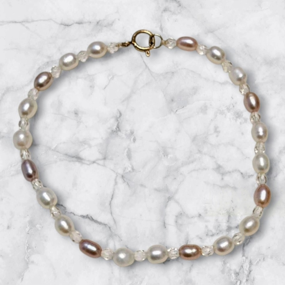 Elegant Freshwater Pearl & Crystals 14k Gold Filled Clasp Bracelet